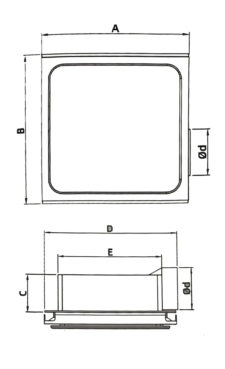 BPT-10-23S ceiling exhaust fan dimensions drawing BPT-10-23S ceiling exhaust fan size drawing showing A B C D E F ΦD and hole size dimensions
