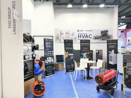 MCE 2026 CHIC GROUP Booth - Trade Visitors Examining VT501 HRV Technology CHIC GROUP MCE 2026 booth Hall 5 V07 with European HVAC professionals examining decentralized ventilation products