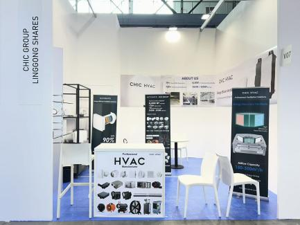 CHIC GROUP MCE 2026 Booth - VT501 Heat Recovery Ventilation Systems Display CHIC GROUP exhibition booth at MCE 2026 Hall 1 S16 displaying VT501 decentralized HRV units and ERV systems