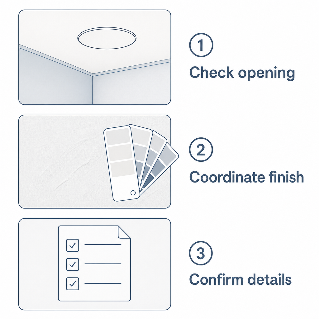 Conceptual opening and finish coordination checklist for a concealed vent