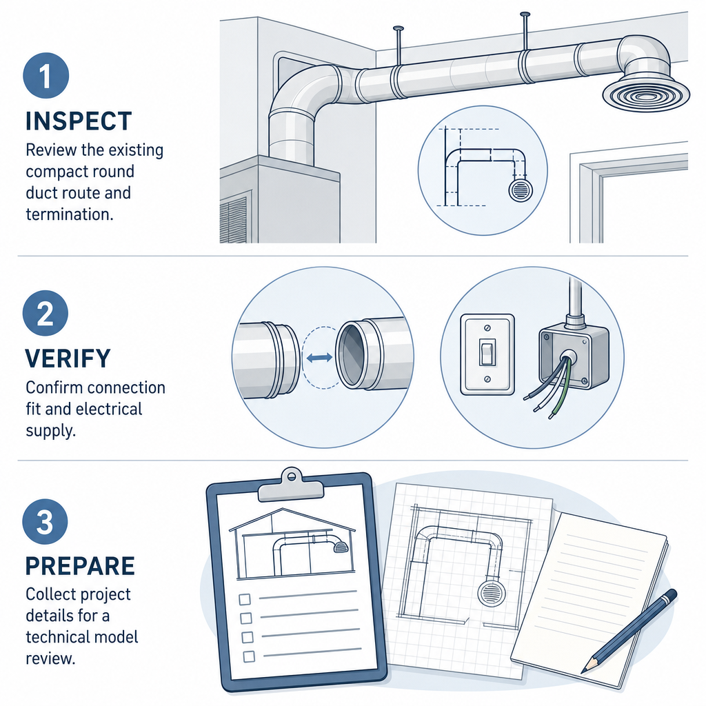 Conceptual pre-inquiry checklist for duct route, connection, power, and project details