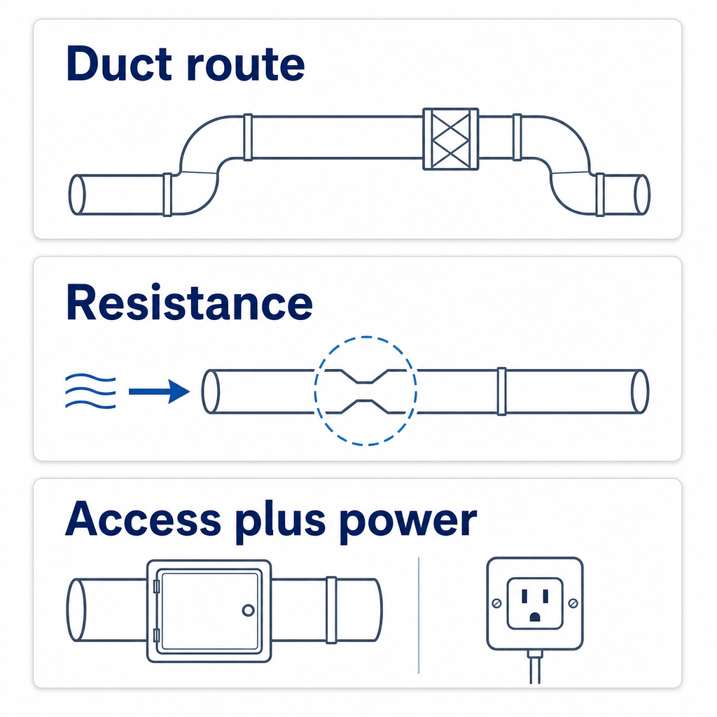Conceptual pre-inquiry checklist for duct route, resistance, access, and power details