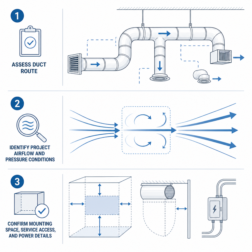 Conceptual pre-inquiry checklist for duct route, project conditions, access, and power details