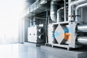 ERV and HRV ventilation equipment in a commercial mechanical room